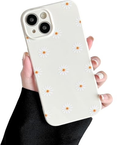ZTOFERA Hülle für iPhone 15, Niedliche Gänseblümchen Blume Floral Muster Weiche Silikon Handyhülle, Schlanke Leichte Stoßdämpfende Schutzhülle für iPhone 15 6,1- Beige Gänseblümchen