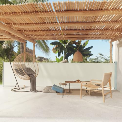 Rideau pare-soleil d'extérieur rétractable - 117 x 600 cm - Imperméable et pliable - Brise-vue pour terrasse et balcon - Couleur crème - Panneaux latéraux enroulable automatique