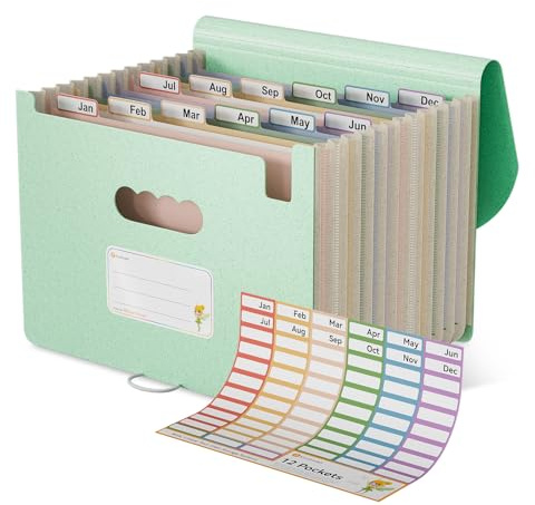 EcoStash Cartella Portadocumenti A4, 12 Tasche Porta Documenti in Paglia di Grano, Raccoglitore Documenti Espandibile per Ufficio Casa, Senza BPA, Ritorno alla Natura, Vita Sana - Blu Menta
