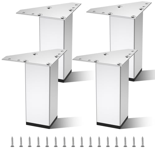 AWBEOT 4 Pièces 10 CM Pieds de Meubles, Pied de Table en Alliage d'aluminium, Pied pour Meuble, Pièd Meublé Salle de Bain/Bureau/Cuisine, Pièds Armoire pour Lits, Chaise, Canapé, Cuisine, avec Vis