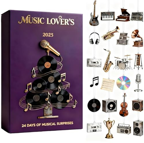 Calendriers de l'Avent 2025 avec figurines d'amateurs de musique, éléments d'instruments de musique en acrylique 2D, calendrier de compte à rebours de Noël, décorations à suspendre pour arbre