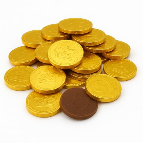 GRO VITS - 50 Pack Milk Chocolate Gold Coins Foil Wrapped Chocolate Coins for Christmas Stocking Fillers & Party Bags Novelty Treats for Gifting Treasure Hunt, Decorations Gifts For Father's Day