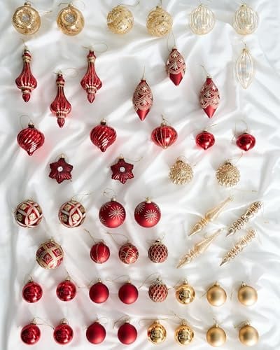 Christbaumschmuck 50er Set Glas rot/Gold handgemacht Weihnachtskugeln Sparkle
