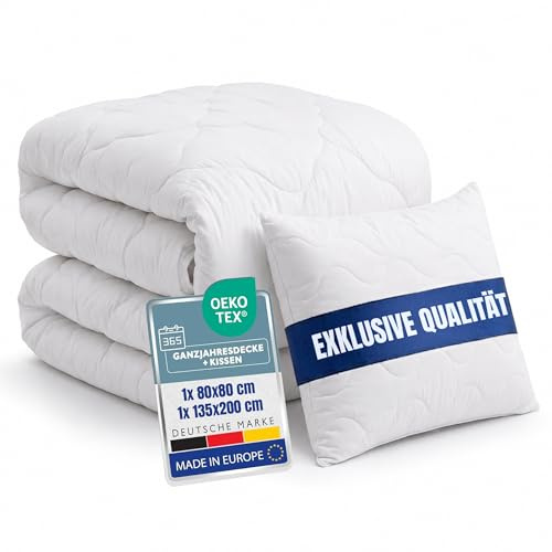 Home Oase® Bettdecken Set 2-teilig - 1x Ganzjahres Decke 135x200 + 1x Kissen 80x80 cm - ÖKO-TEX® Zertifiziert - pflegeleicht waschbar bis 95° - Bettenset weich & atmungsaktiv - Made in EU