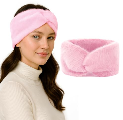 GOGO Women Faux Fur Headband Furry Head Warmer Winter Face Band for Spa