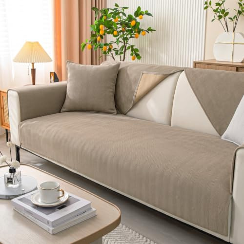 Sofa Überzug, Überwurfdecken für Sofa, Sofaschoner Rutschfest, Sofadecken für Sitzfläche, Sofabezug L Form 1/2/3/4 Sitzer Ecksofa Sofa Cover , Couch Überwurf Hund Katze, Milchkaffee Farbe, 70*180cm