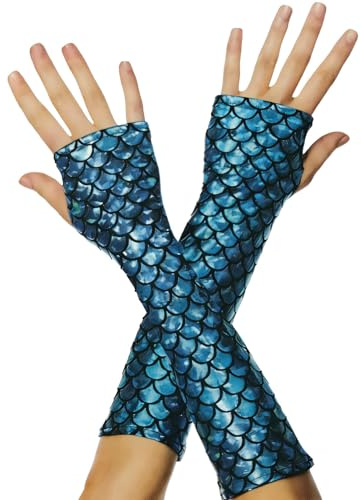 NaLatia Fingerlose Handschuhe Damen Meerjungfrau, Fischschuppen Lange armstulpen, Halloween Mädchen Cosplay Handschuhe Arm Ärmel für Bühne Leistung Fasching Partei Kostüm Zubehör