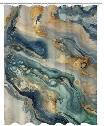 Duschvorhang Grün Duschvorhang 120 x 200 cm, Duschrollo Marmor Shower Curtains Beschwerter Saum, Duschvorhänge Badewanne Waschbar Polyester Stoff, Wasserdicht mit 12 Haken, Geschenke für Frauen -270