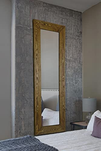 MirrorOutlet UA015-1 Wandspiegel, massives Eichenholz, gebeizt, 10,2 cm, 120 x 30 cm, Braun