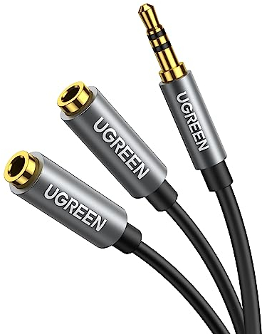 UGREEN Adaptador para Dos Auriculares HiFi Estéreo Cable Divisor de Audio Duplicador Jack 3.5 mm 1 Macho a 2 Hembra Minijack Y Splitter para Altavoces Tablet Móvil MP3 (20cm)