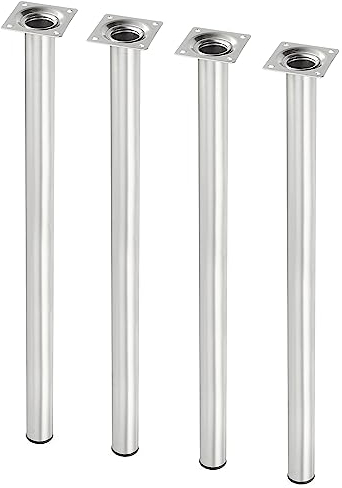 Element System Pieds en tube d'acier ronds pour tables et meubles avec plaque de vissage, lot de 4 pieds, 11100-00175
