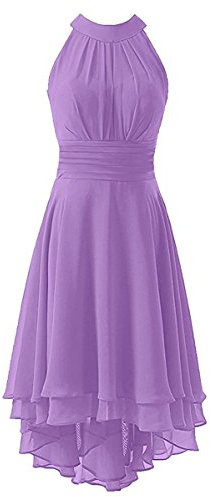 Leader of the Beauty Halter Women's Hi Lo Prom Homecoming Dress Short Bridesmaid Dresses Chiffon-Lilac-UK 18