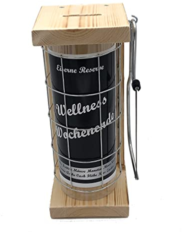 Wellness Wochenende - Eiserne Reserve Spardose incl. Säge zum zersägen des Gitter - Geldgeschenk - das andere Sparschwein - lustige Sparbüchse - Geschenkidee