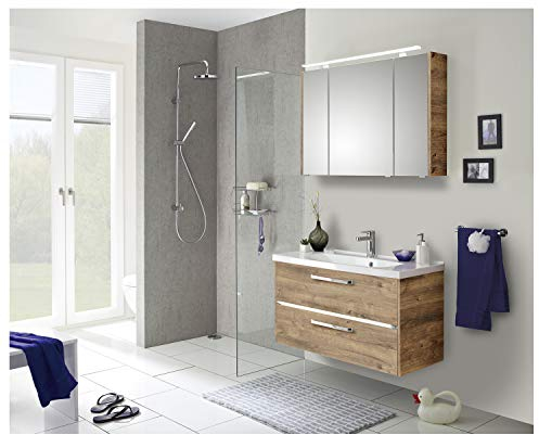 Pelipal - FOKUS 06-3050 - Badmöbel-Set - 102 cm - 6-teilig mit Spiegelschrank, Mineralmarmor-Waschtisch usw. in Eiche Ribbeck NB