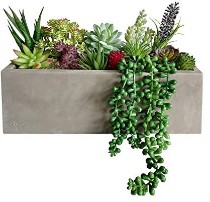 GreenBoxx Tropical Artificial Succulent Plants Potted - Faux Succulents Wall Decoration Cement Planter | Fake Plant for Weddings, Table Decor, Hanging, Window Sill and Home Decor, 16 Pcs