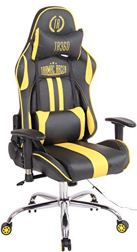 CLP Chaise De Bureau Limit XM en Similicuir Et Fonction De Massage I Chaise Gaming Réglable en Hauteur Et Pivotante I Repose-Pieds Télescopique Couleur:Noir/Jaune