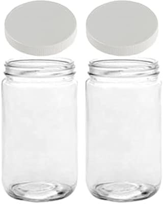 JARMING COLLECTIONS 32oz Extra Wide Mouth Glass Storage Jar with BPA-Free Plastic Lid – Quart Size Airtight Mason Jar for Kitchen, Pantry, and Food Storage (Set of 2)