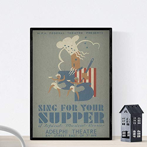 Nacnic Vintage Poster. Vintage Theatre Poster singt für Ihr Abendessen. A3 Größe mit Rahmen