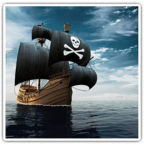 Quadratische Aufkleber (2 Stück) 10 cm – Piratenschiff am Meer Jolly Roger Fun Decals für Laptops, Tablets, Gepäck, Scrapbooking, Kühlschränke, #24028