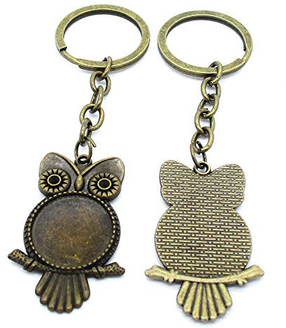 TK0985 Schlüsselanhänger mit Eulen-Cabochon-Rahmen, Antik-Bronze, 20 mm, 50 Stück