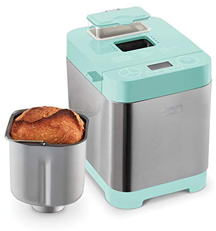 DASH Everyday - Panera de acero inoxidable, pan de hasta 1.5 libras, programable, 12 ajustes + dispensador de llenado automático y sin gluten, color aguamarina