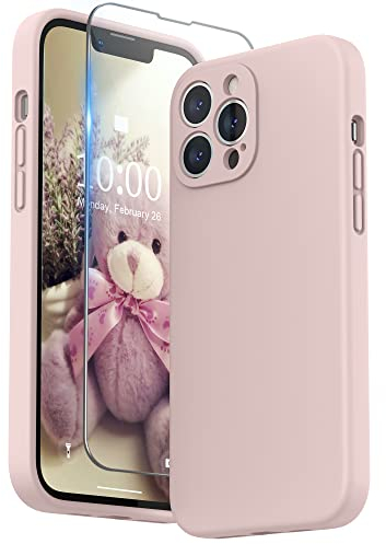 SURPHY Compatible with iPhone 13 Pro Max Case with Screen Protector, Liquid Silicone Protection for Each Lens Shockproof Thickened Rubber Cover for iPhone 13 Pro Max 6.7 inch 2021, Pink