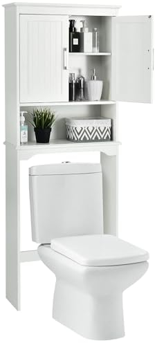 COSTWAY Badezimmerschrank Hochschrank, Badschrank Waschmaschinenschrankmit verstellbarem Regal und Doppeltüren, Überbau Toilettenschrank freistehend, weiß