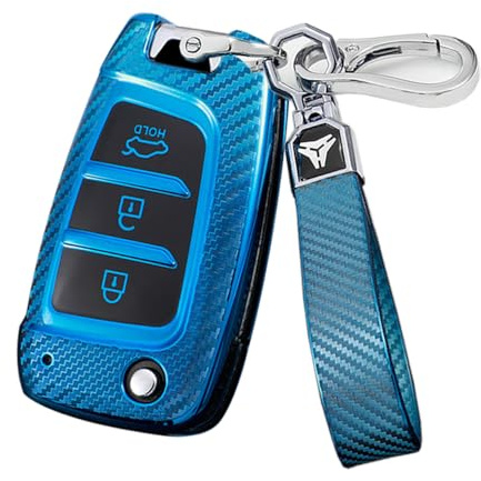 ontto Autoschlüssel Hülle TPU Schutz Cover Passt für Hyundai Solaris Elantra i30 i30n i35 i40 Tucson Kona 2015-2019 Schlüsselhülle Schutzhülle Schlüsselanhänger Schlüssel Schutz Etui 3 Tasten-Blau