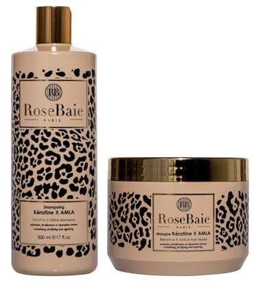 Rosebaie Coffret Keratine & Amla (Shampoing 500 ml + masque 500 ml) + 1 Chouchou De Couleur Aléatoire Offert