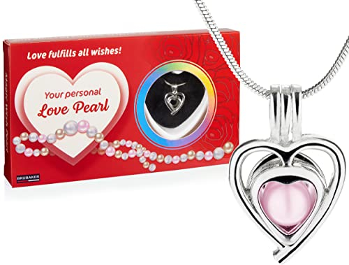 BRUBAKER Your personal Love Pearl Wunschperle - Halskette mit Silber Herz Anhänger + Muschel mit echter Perle als Schmuck Geschenkset - Liebe