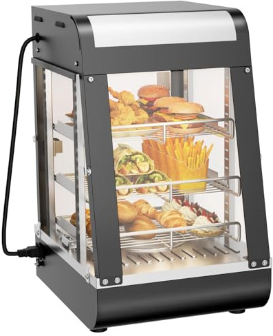TAIMIKO Commercial Food Warmer Cabinet Warmer 3 Tiers Pizza Warmer Temperature range 0-85 °C,900W,Hot Food Display Pastry Warmer Counter Top Heated Warming Showcase