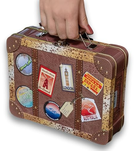 MediMuc Metalldose Reisekoffer Vintage mit Stickern von verschiedenen Reisen Vol. 2,0l Maße: L/B/H 20,7 x 6,2 x 16,0cm