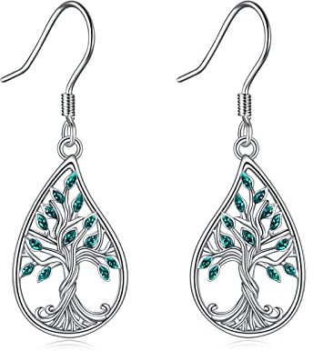 Boucles d'oreilles arbre de vie en argent sterling larme arbre de vie arbre de vie boucles d'oreilles cadeaux pour femmes bijoux
