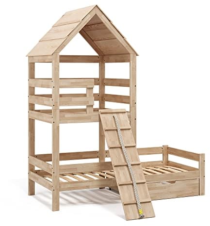 VitaliSpa Hausbett Teddy, Bett aus Holz, Naturholz, 90x200 cm mit Schublade