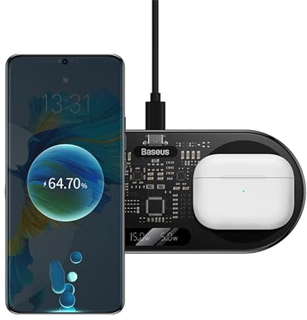 Baseus Wireless Charger Digital LED Display, Dual Charging Platform, with Type-C Cable, 20W Black (WXSX010101)