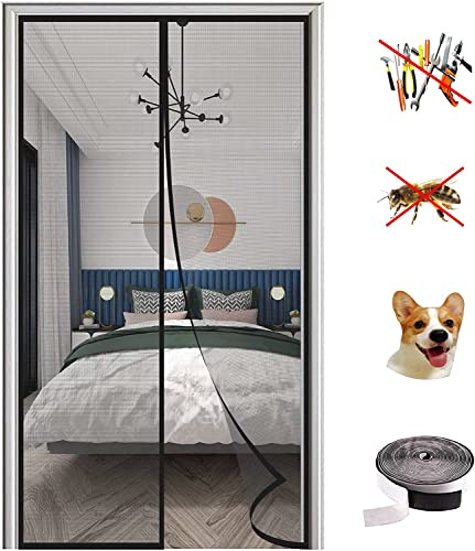 KZhanmy Moustiquaire Magnétique Porte,Fermeture Automatique Anti-Mouche Insectes Rideau Porte,Anti-Moustiquaire pour Porte de Balcon et Porte Patio.-Black B|| 90x215cm(35x84inch)