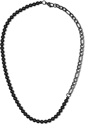 GAVU Herren Geschenk Matter Onyx Perlenkette Schwarze Edelstahlkette 50cm