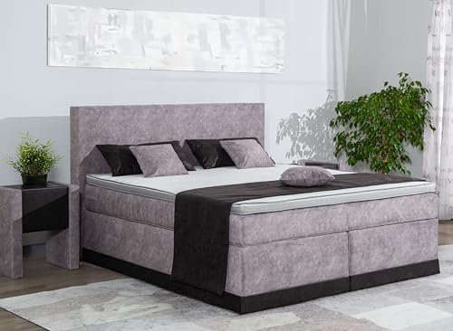 AUKONA Boxspringbett Maximus 180x200, Grau H4, 7 Zonen Taschenfederkern-Matratze, H2 H3 H4, Komfortschaum-Topper, Lieferung und Aufbau kostenlos