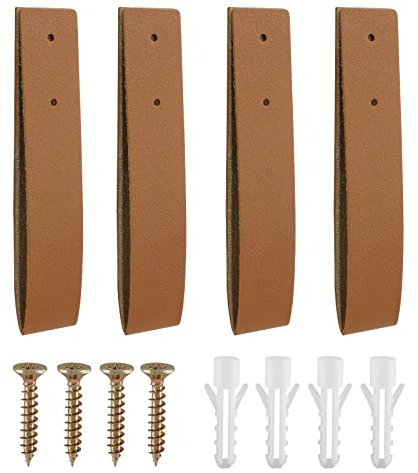Rierdge Leder-Wandhaken, 4 Stück, braune Wandmontage, Lederriemen, Handtuchhaken, Regalhalter für Küche, Badezimmer, Schlafzimmer