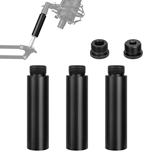 Geekria for Creators Microphone Stand Extension Adapter, 5/8 Male to 3/8 Female & 5/8 Male to 1/4 Female Mic Screws, 5/8 Male to 5/8 Female Mic Boom Arm Extension Tube (Black / 3 Pack)