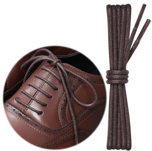 Puzeam 2 Pares Cordones Encerados Redondos Finos de Zapatos de Vestir, 3 mm Cordones Elegantes para Hombres y Mujer, Cordones para zapatos de ciudad, Business Cordones de Zapatos Marrón Oscuro 100 cm