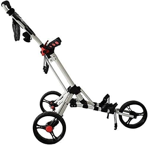 ZAANU Golf Push Cart Trolley Golf Golf Golf Push Cart Golf Tri Cart Fold mit Schirmständer und Getränkehalter Manueller Push/Pull Golf Cart Weiß