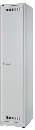 BISLEY Garderobenschrank Light abschließbar mit Belüftungslöchern, Hutboden, Handtuchhalter, Kleiderstange & 3 Haken - Spind mit Schloss in lichtgrau - 1 Abteil, Fachbreite: 400 mm