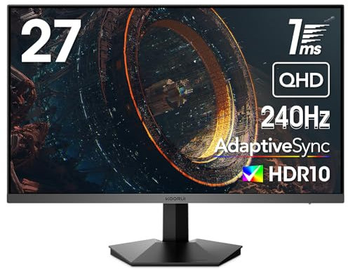 KOORUI 27 Inch Gaming Monitor, QHD1440P, 240Hz, VA, 1ms, Adaptive Sync Compatible, Tilt Adjustable, Eye Care GN05