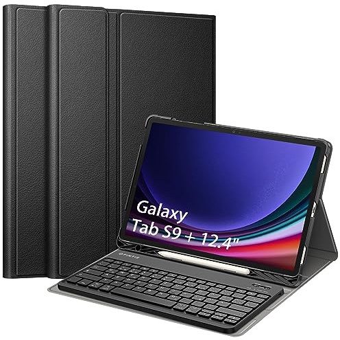 FINTIE Tastatur Hülle für Samsung Galaxy Tab S10+ Plus/S9+ Plus 12.4 Zoll Tablet, Keyboard Cover mit Magnetisch Abnehmbarer Deutscher Bluetooth Tastatur, Schwarz