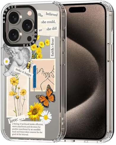 MOSNOVO für iPhone 15 Pro Hülle – Durchsichtige, schlanke, stoßfeste TPU+PC-Handyhülle, [6,6 Fuß Fallschutz/Anti-Abziehen] - Vintage-Collage-Kunst