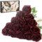 Cloudecor 15Pcs Small Fake Roses Velet Artificial Rose Long Stem Artificial Silk Flowers for Home Wedding Decoration (Pearl Roses,Wine Red)