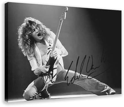 THEGIS Gitarrist Eddie Van Halen Autogramm Leinwand Poster Schlafzimmer Dekor Sport Landschaft Büro Zimmer Dekor Geschenk Rahmenstil 40 x 60 cm