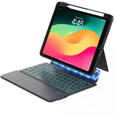 ZENLU Rugged Detachable 10.2 Keyboard Case for iPad 7th/8th/9th (2019/2020/2021) Generation, Protective Case with Multi-Touch Trackpad, Pencil Holder, Flexible Kickstand, 7 Colors Backlights (Black)