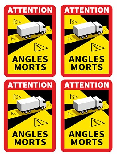 Generic 4er-Pack Toter-Winkel-Aufkleber, 250 mm x 170 mm, Matt, Gelb-Rot, Vinyl, Wetterfest, Wasserdicht, Minimalistisch, Glitzer, Outdoor, Blind Spot Warning, Aufkleber